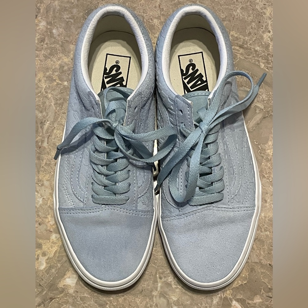 Vans winter sky, blue houndstooth, embossed suede-old skool skate shoes M7 W8.5